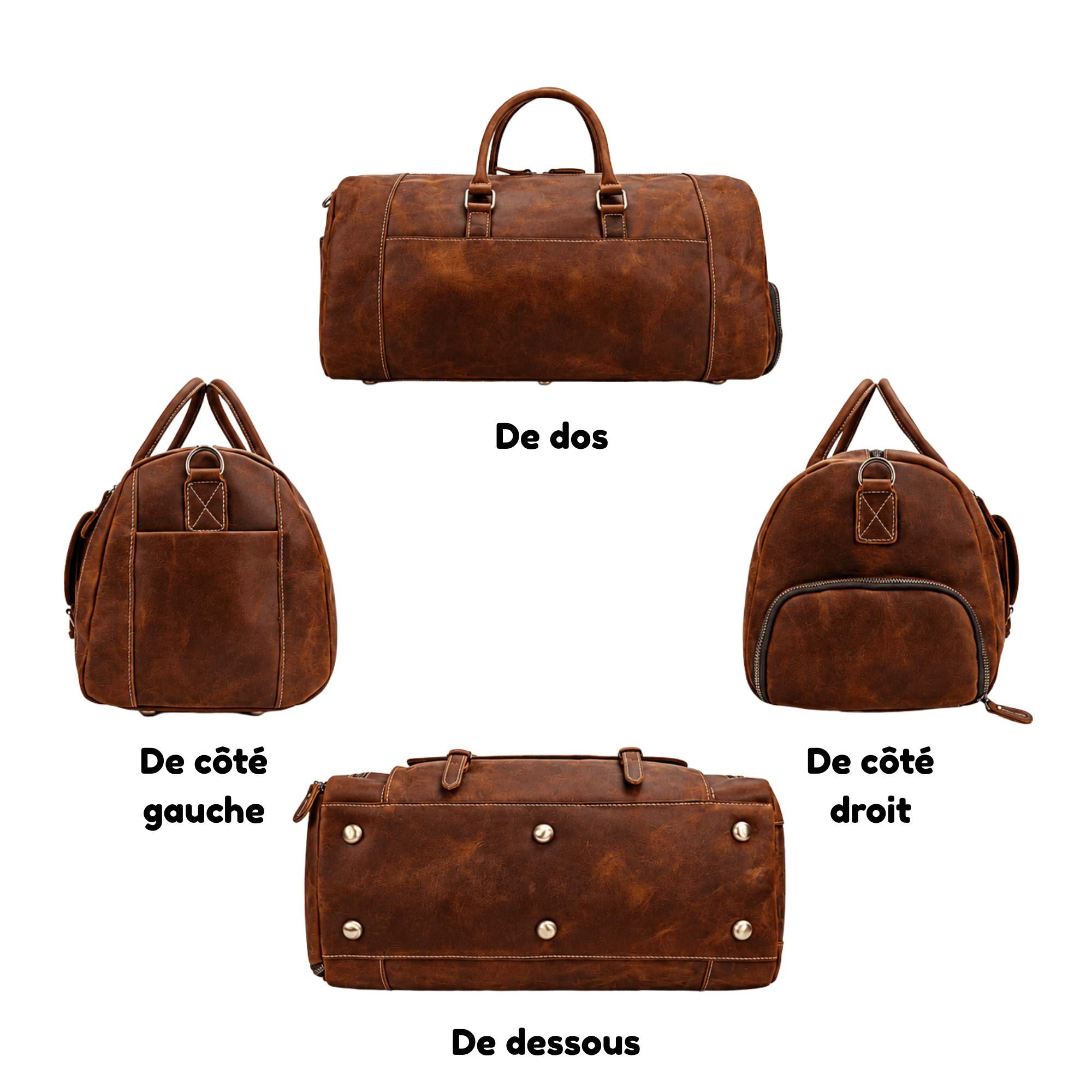 AMBASSADOR - Sac de Voyage Cuir Grande Capacité, Multi-poches