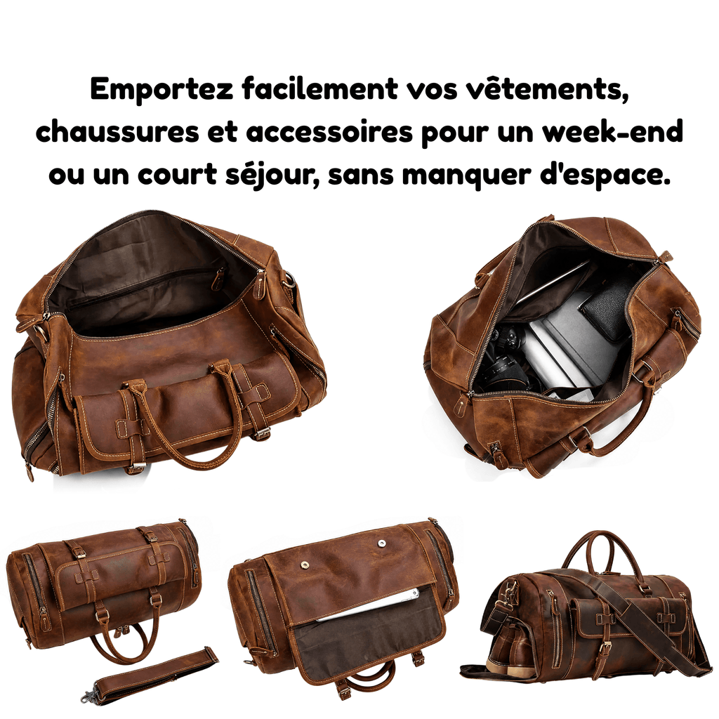 AMBASSADOR - Sac de Voyage Cuir Grande Capacité, Multi-poches