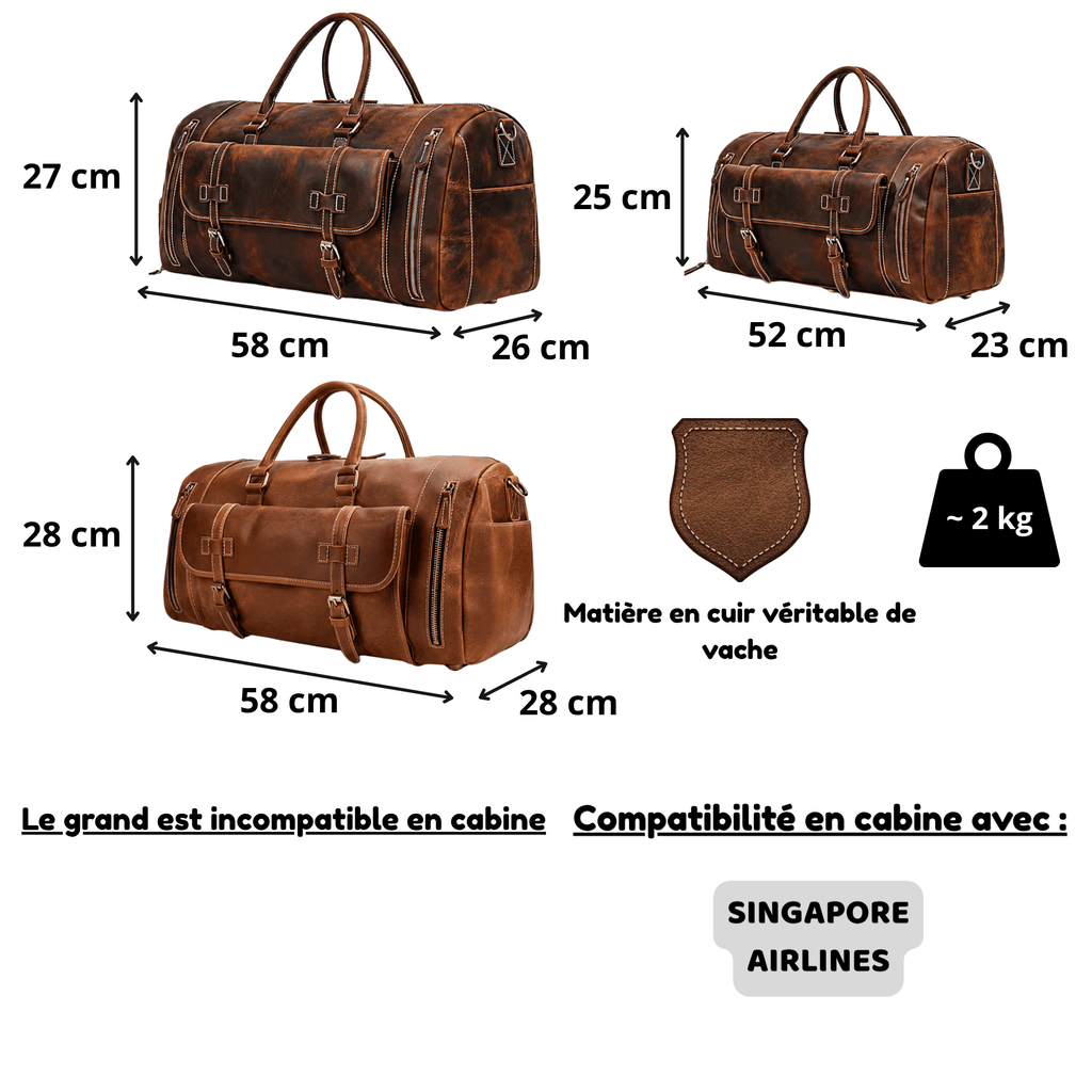 AMBASSADOR - Sac de Voyage Cuir Grande Capacité, Multi-poches