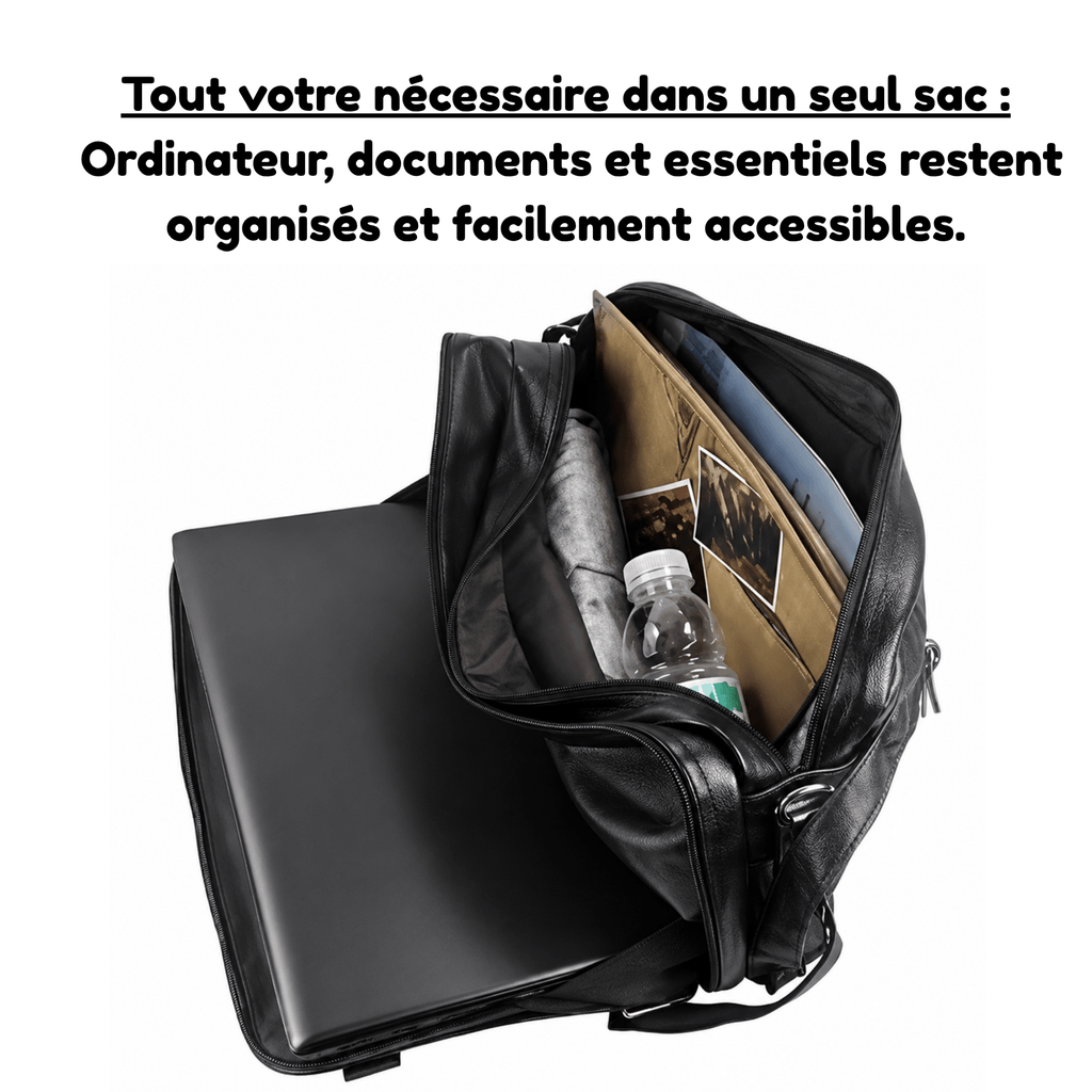 COMMANDER - Sac de Voyage Cuir Grande Capacité avec Multiples Compartiments