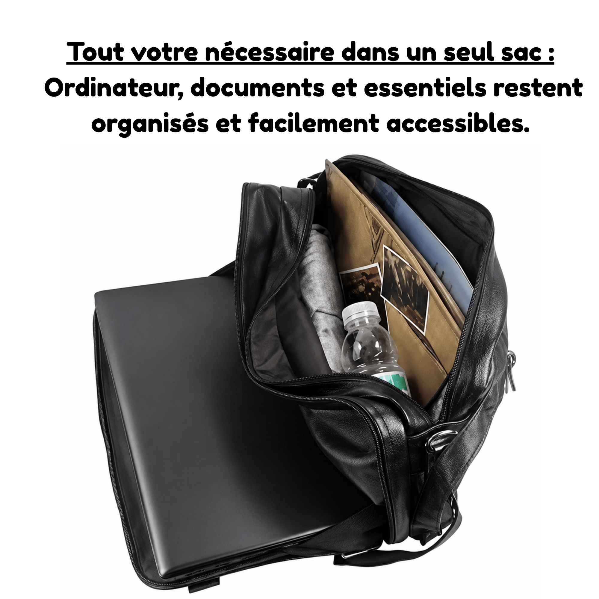 COMMANDER - Sac de Voyage Cuir Grande Capacité avec Multiples Compartiments