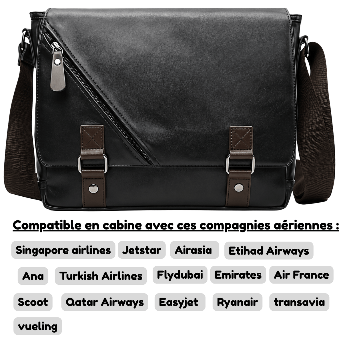 HORIZON MESSENGER - Sac de voyage Homme à Bandoulière Noir Élégant pour Travail & Voyage