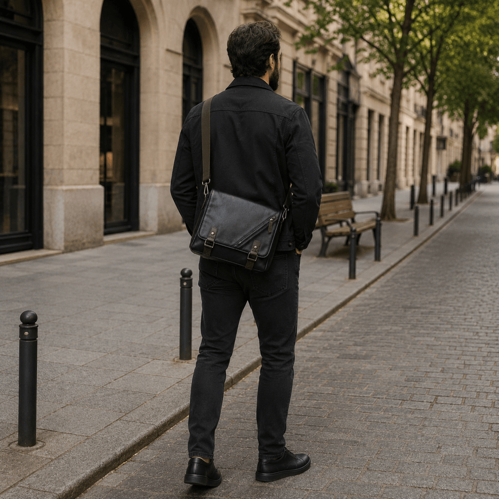 HORIZON MESSENGER - Sac de voyage Homme à Bandoulière Noir Élégant pour Travail & Voyage