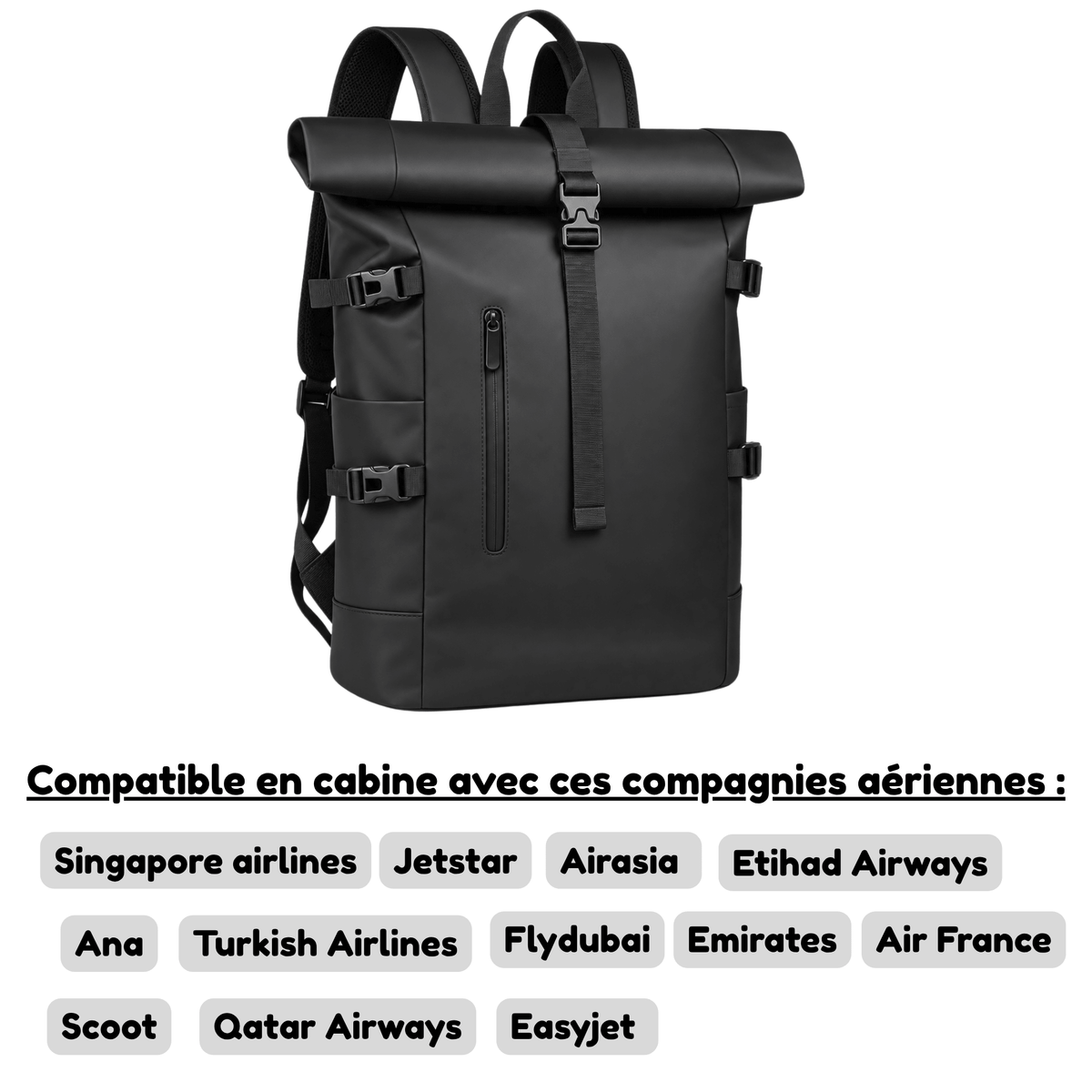 HORIZON VANGUARD - Sac de Voyage Homme Roll-Top Grande Capacité