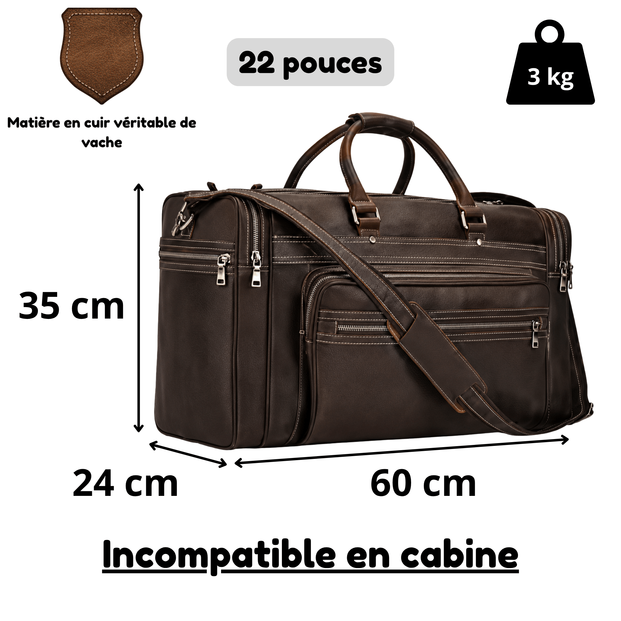 IMPERIAL - Sac de Voyage Cuir Multi-Compartiments