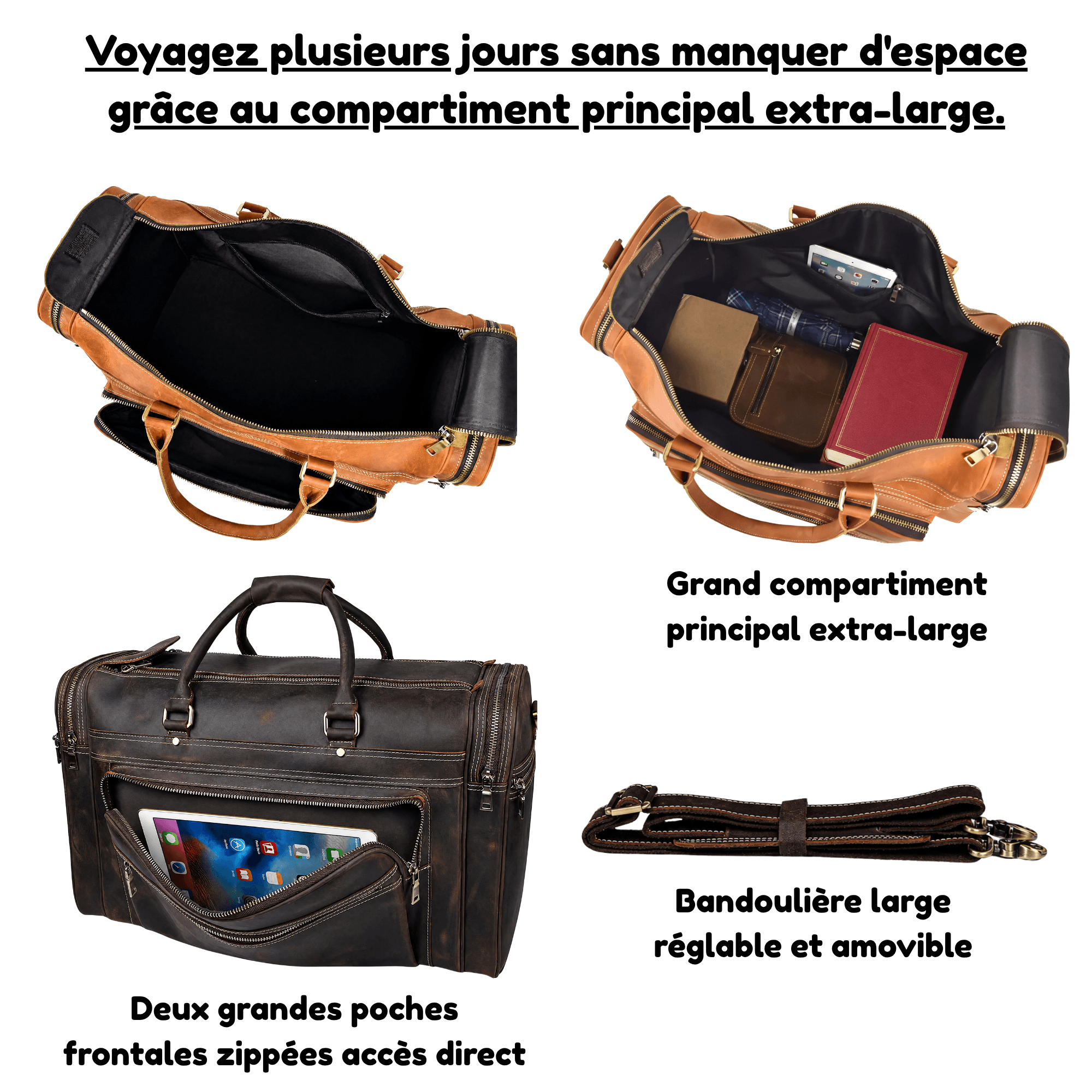 IMPERIAL - Sac de Voyage Cuir Multi-Compartiments