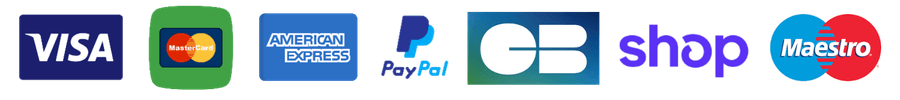 Logos de paiement Cartes bancaires Visa Mastercard Maestro American Express PayPal et Shop Pay