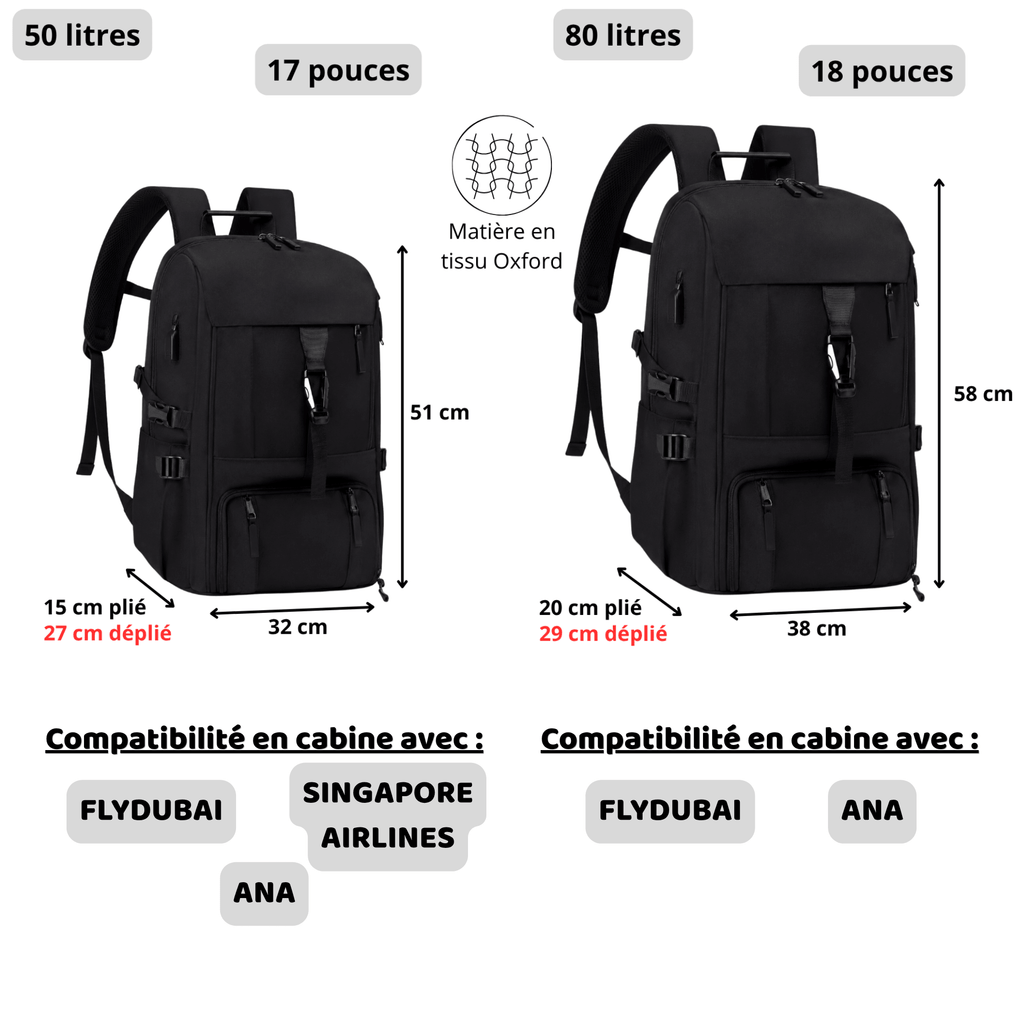 HORIZON DRIFT - Sac à Dos de Voyage 50 L/80 L avec Compartiment Chaussures