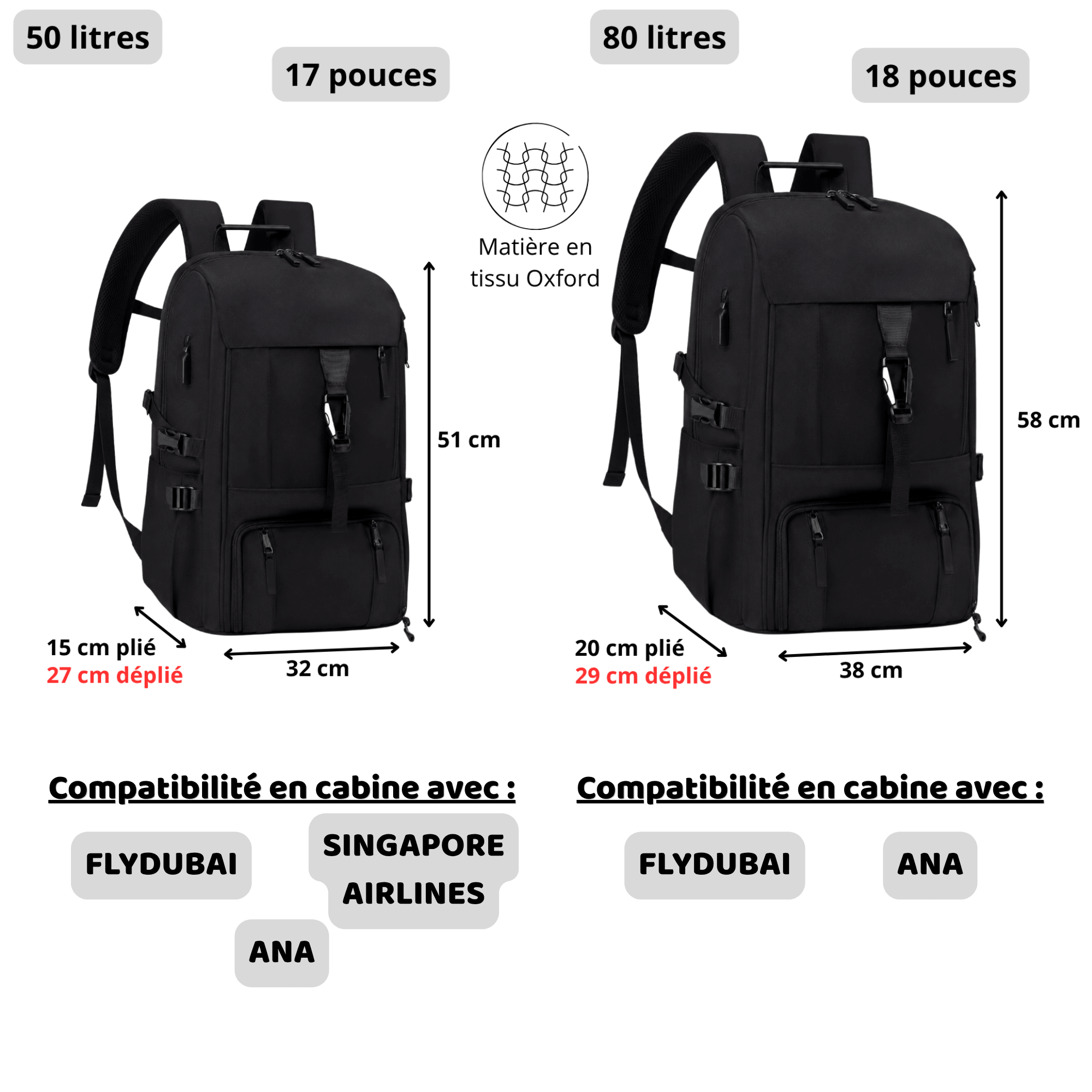 HORIZON DRIFT - Sac à Dos de Voyage 50 L/80 L avec Compartiment Chaussures