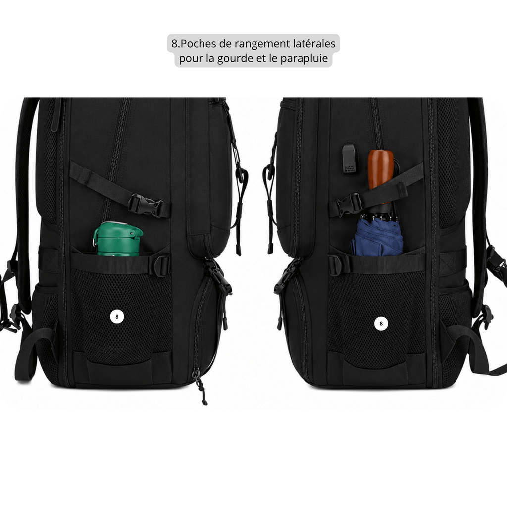 HORIZON DRIFT - Sac à Dos de Voyage Grande Capacité 50 L/80 L avec Compartiment Chaussures, Port USB et Format Trekking