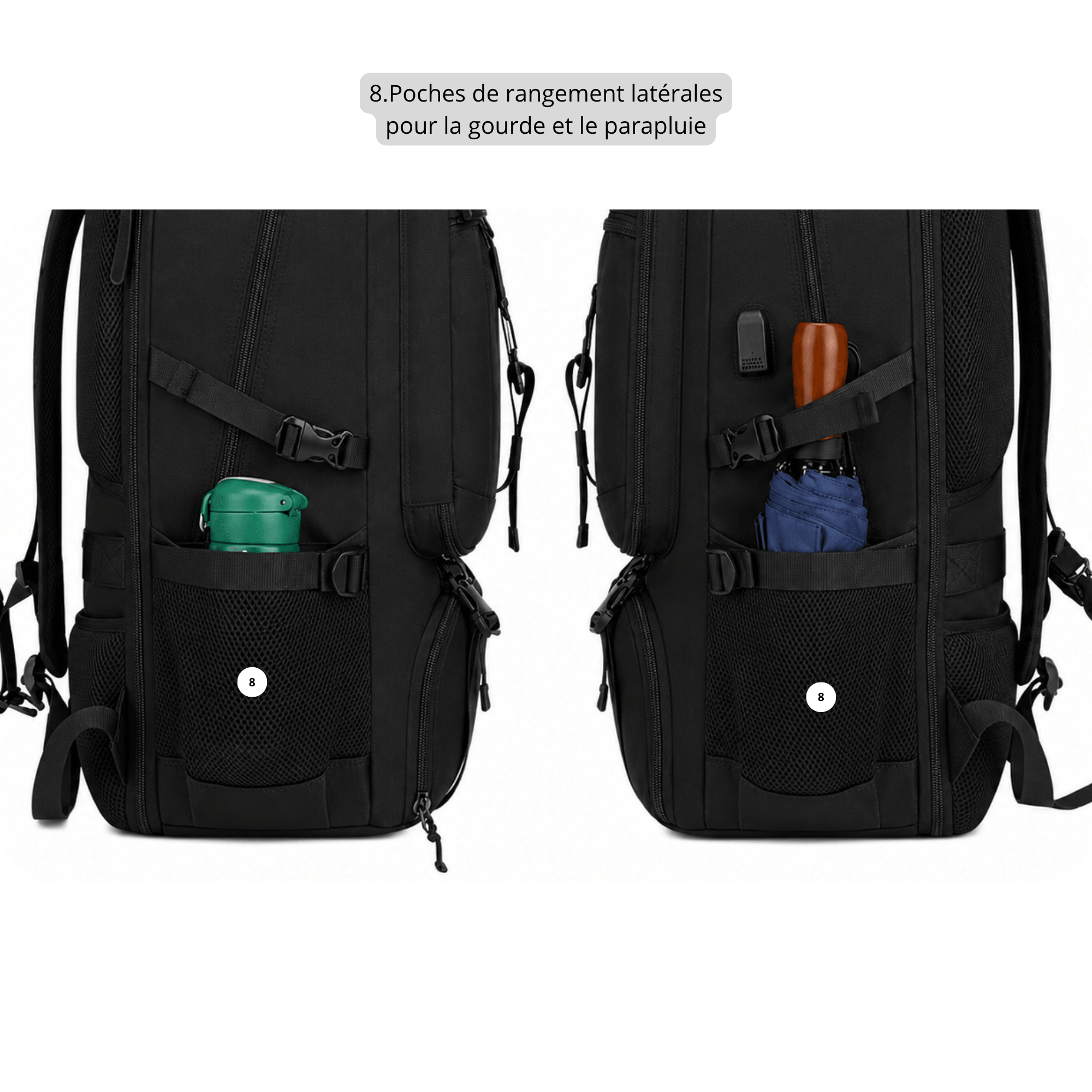 HORIZON DRIFT - Sac à Dos de Voyage Grande Capacité 50 L/80 L avec Compartiment Chaussures, Port USB et Format Trekking