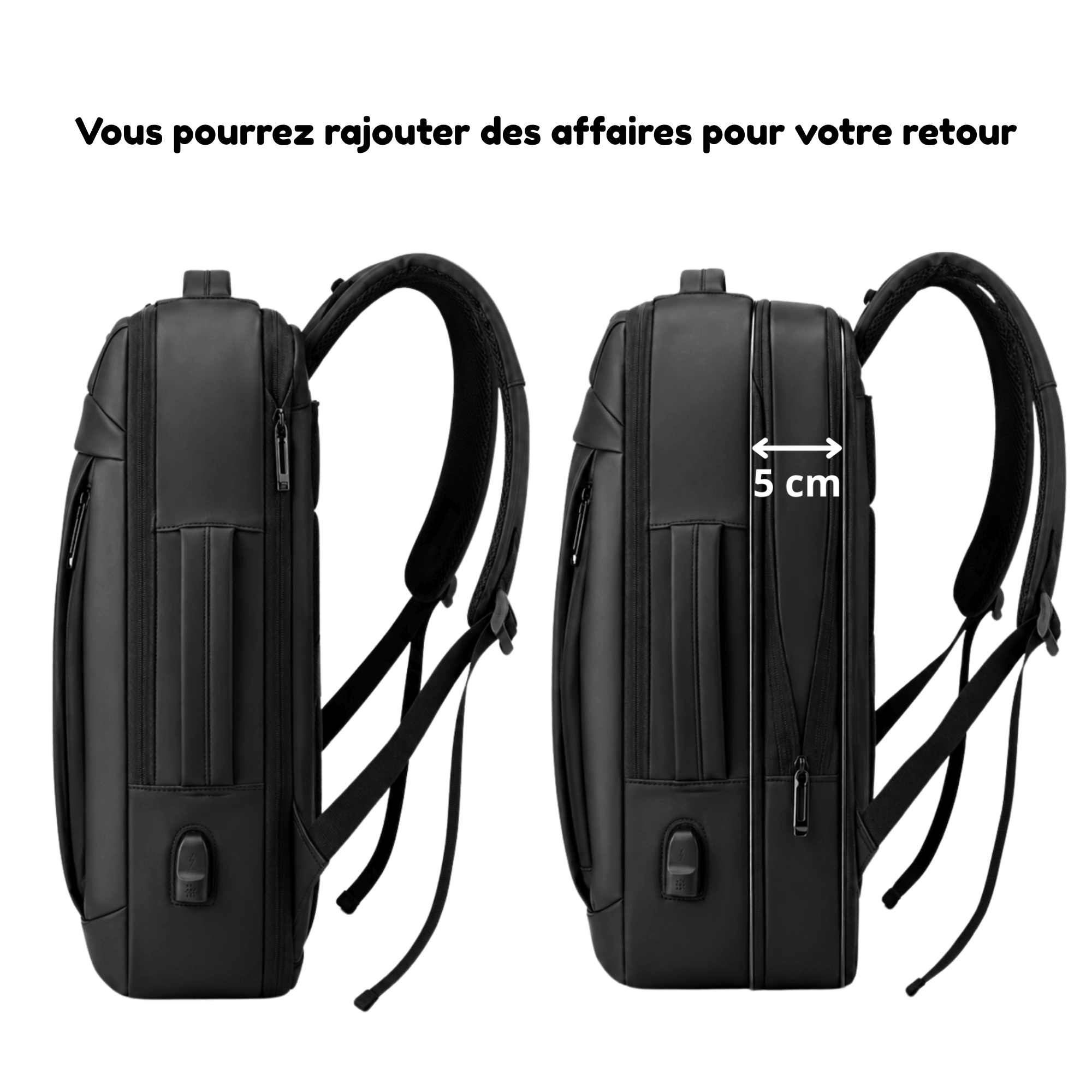 HORIZON NOMAD - Sac à Dos de Voyage Business Extensible, avec Port USB