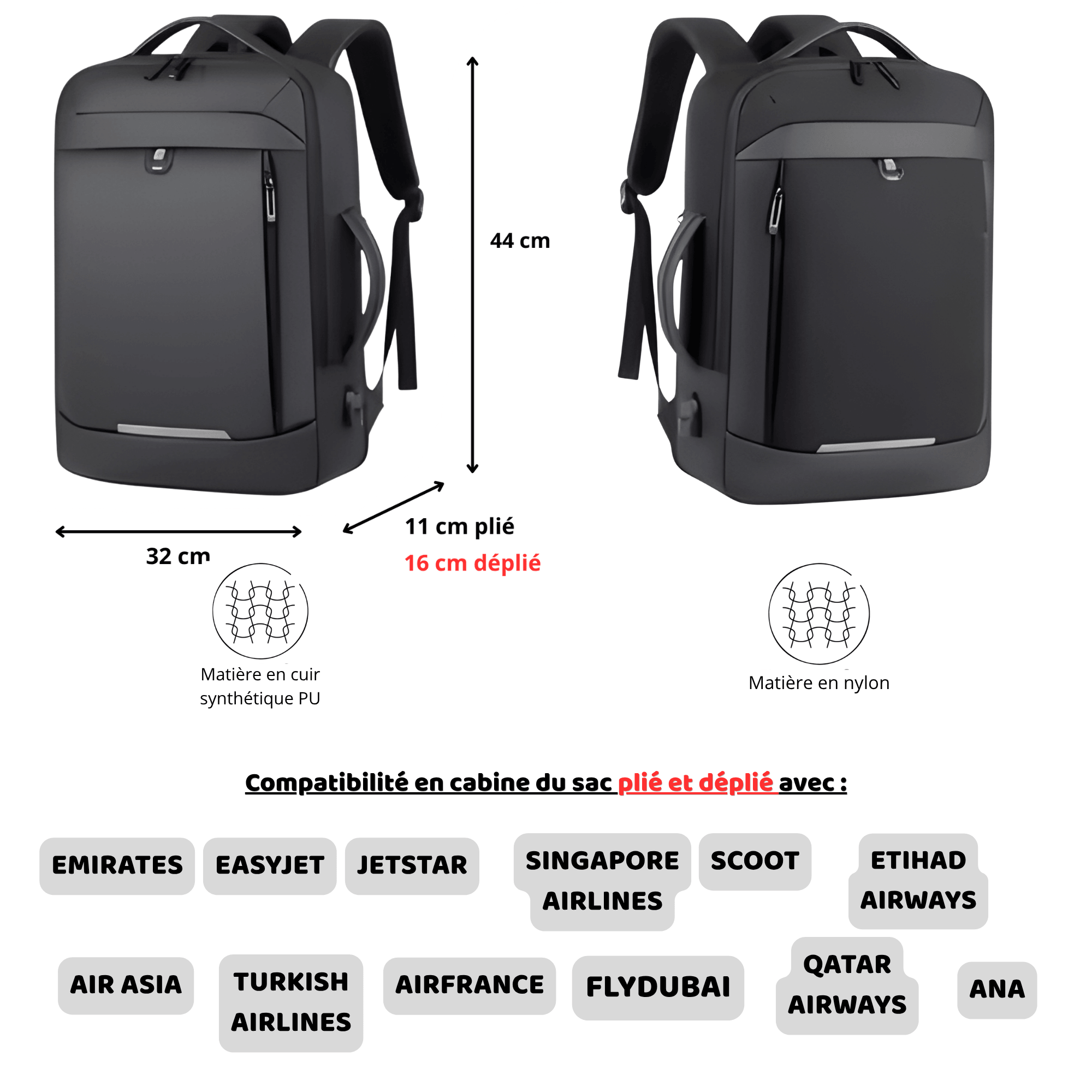 HORIZON NOMAD - Sac à Dos de Voyage Business Extensible, avec Port USB