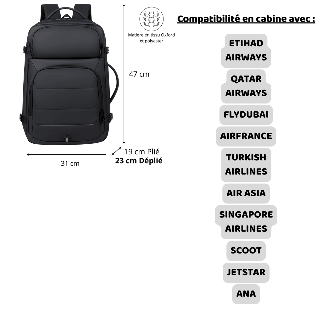 HORIZON ONE - Sac à Dos de Voyage Extensible Grande Capacité