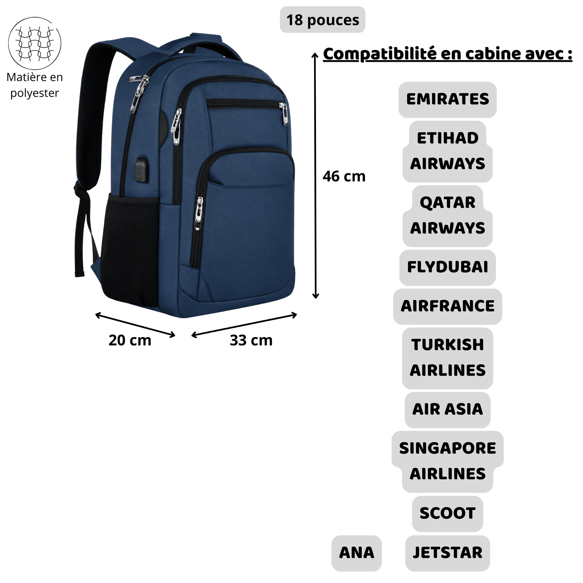 HORIZON PIVOT - Sac à Dos de Voyage Compartiments Multiples
