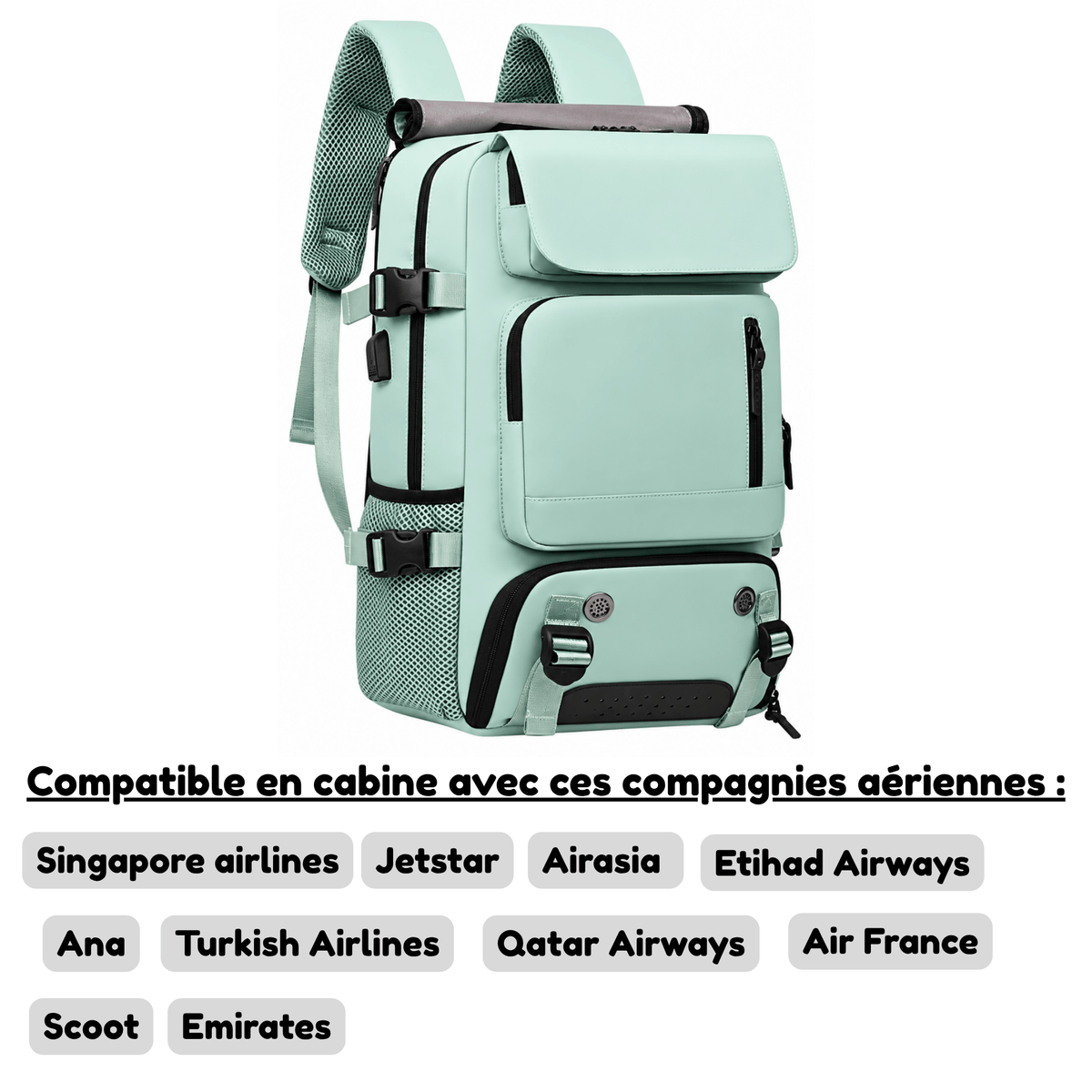 Sac de Voyage Cabine AÉLYS - Sac à Dos Multifonction avec Compartiment Chaussures