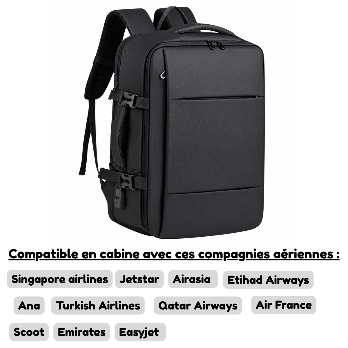 Sac de Voyage Cabine AEROVAN - Sac à Dos Extensible, Multifonction
