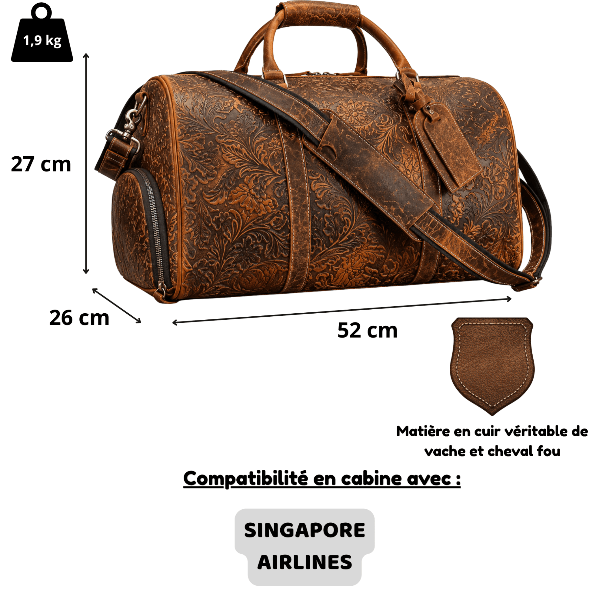 IMPERIUM - Sac de Voyage Cuir avec Compartiment pour Chaussures