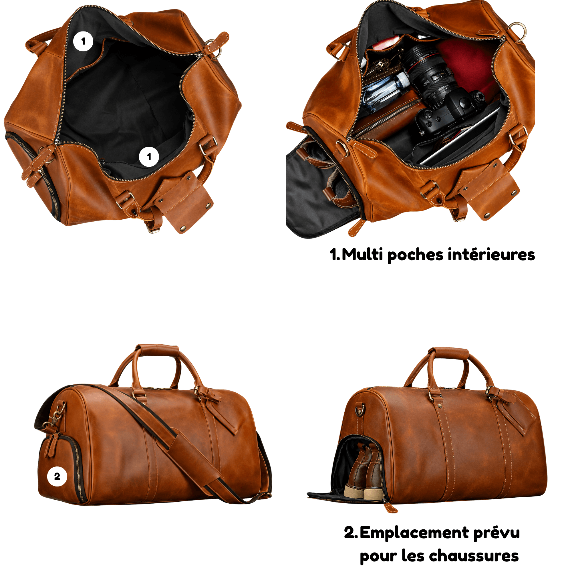 IMPERIUM - Sac de Voyage Cuir avec Compartiment pour Chaussures