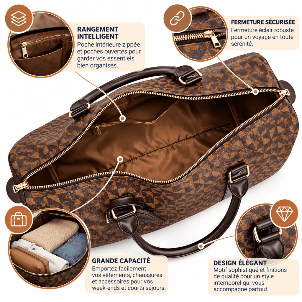 Sac de voyage cabine Élégance  - Motif triangle & bandoulière réglable