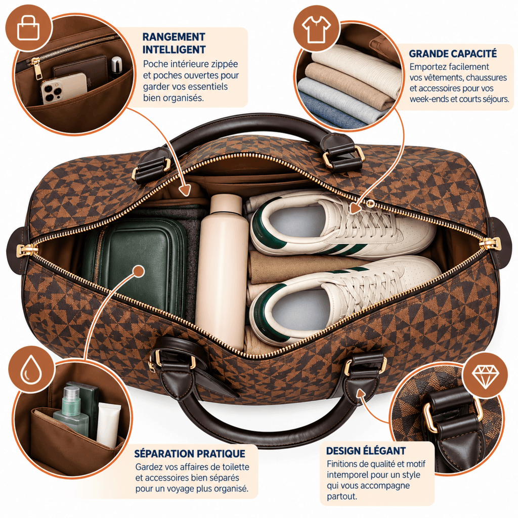 Sac de voyage cabine Élégance  - Motif triangle & bandoulière réglable