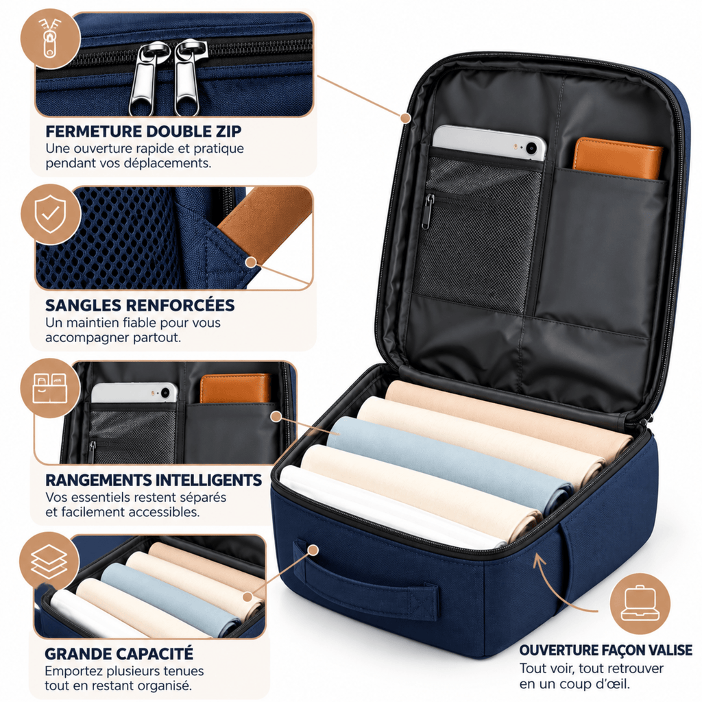 Sac de Voyage Cabine NOMADIX - Ouverture Valise & Multi-Compartiments