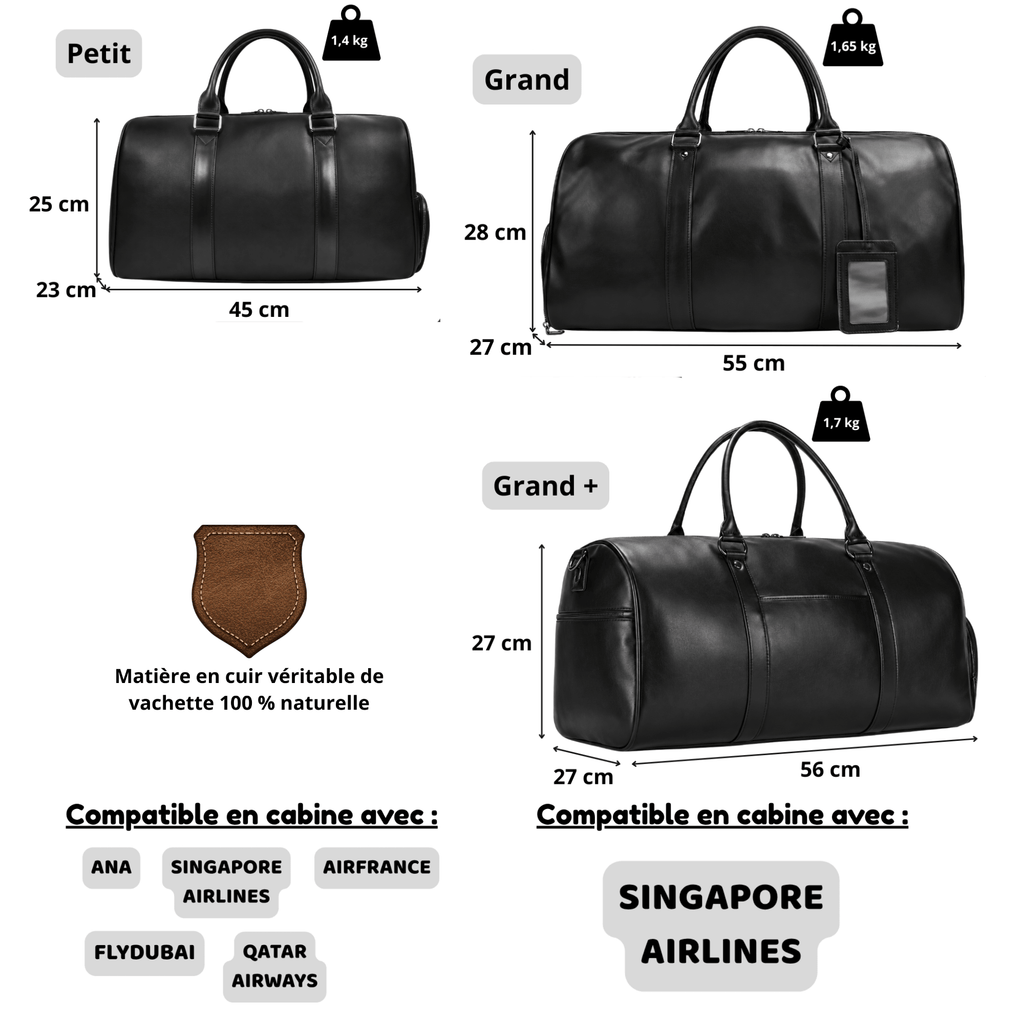 MONARCH - Sac de Voyage Cuir Grande Capacité avec Poche pour Chaussures