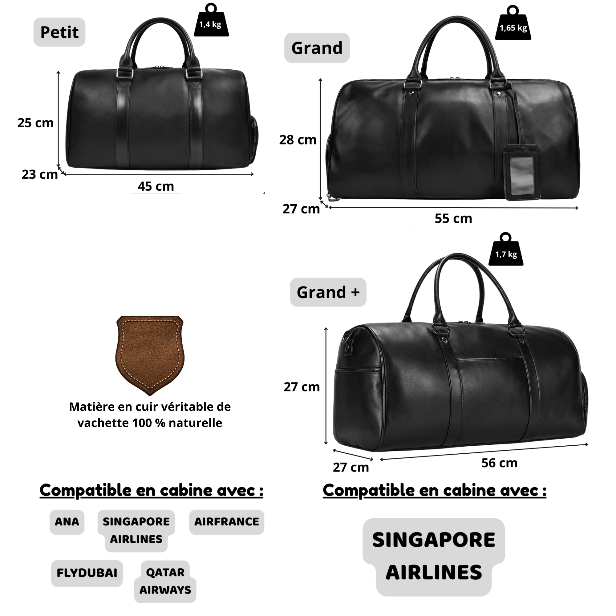 MONARCH - Sac de Voyage Cuir Grande Capacité avec Poche pour Chaussures